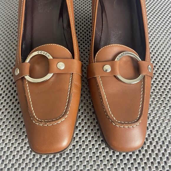 Coach Kitten Heels Womens 10 B Brown Leather Square Toe Made In Italy - Picture 8 of 14